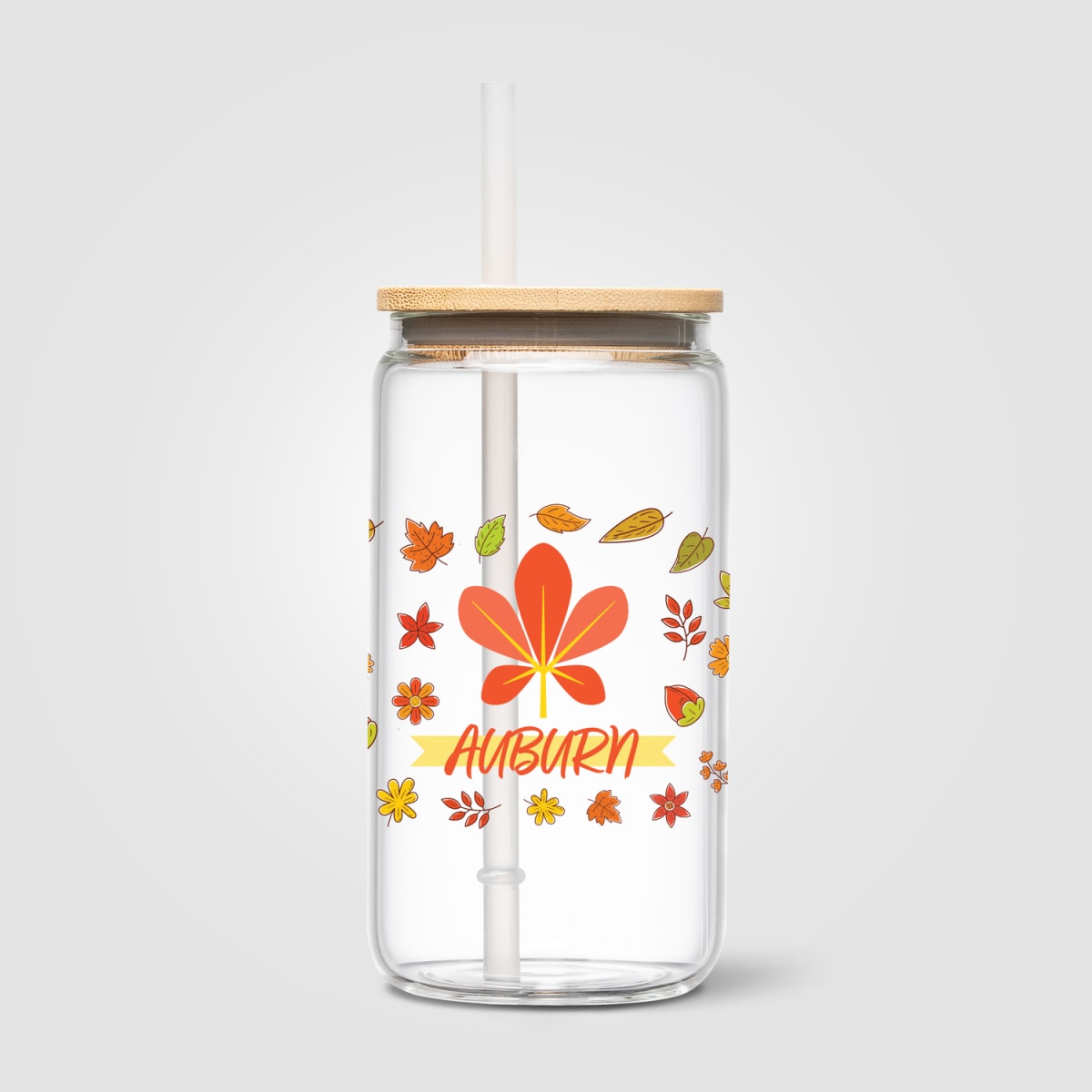 Branded 540 ml Glass Tumbler with Bamboo Lid and Straw