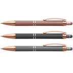 Branded Retractable Metal Stylus Pen with Rose Gold Trim