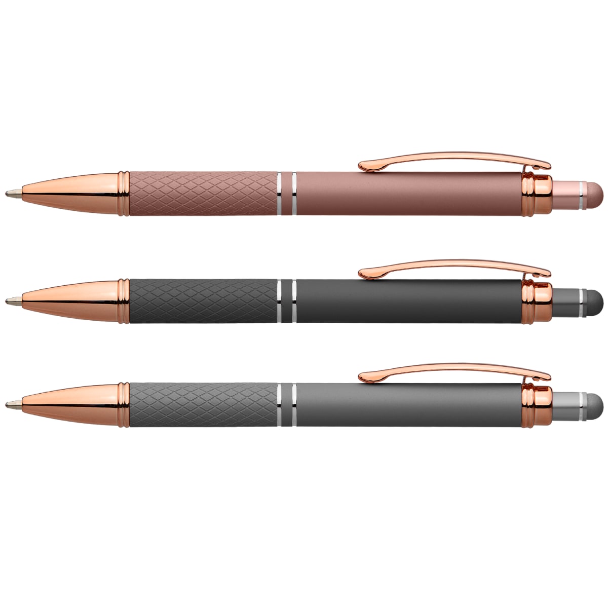 Branded Retractable Metal Stylus Pen with Rose Gold Trim