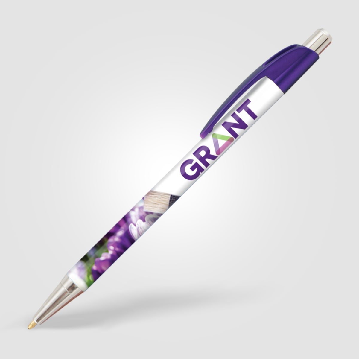 Branded Slim Chrome Trim Pen with Metallic Clip in Purple