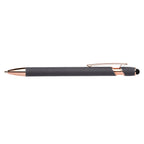 Branded Rose Gold Trim Metal Pen with Stylus in Taupe