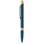 Branded Recycled Aluminium Pen with Bamboo Trim in Navy Blue