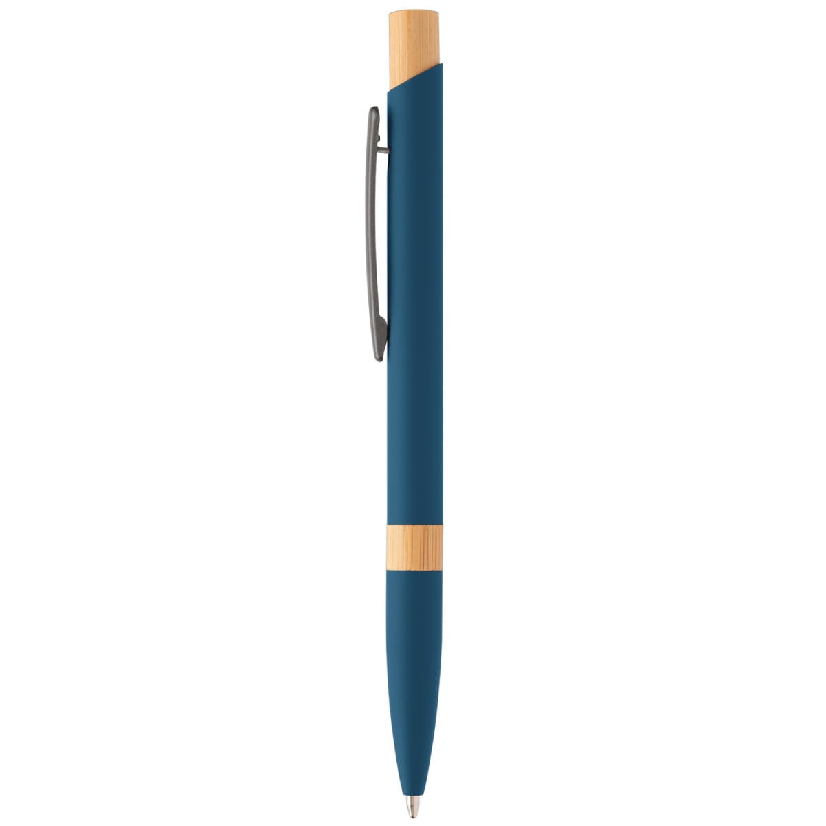 Branded Recycled Aluminium Pen with Bamboo Trim in Navy Blue