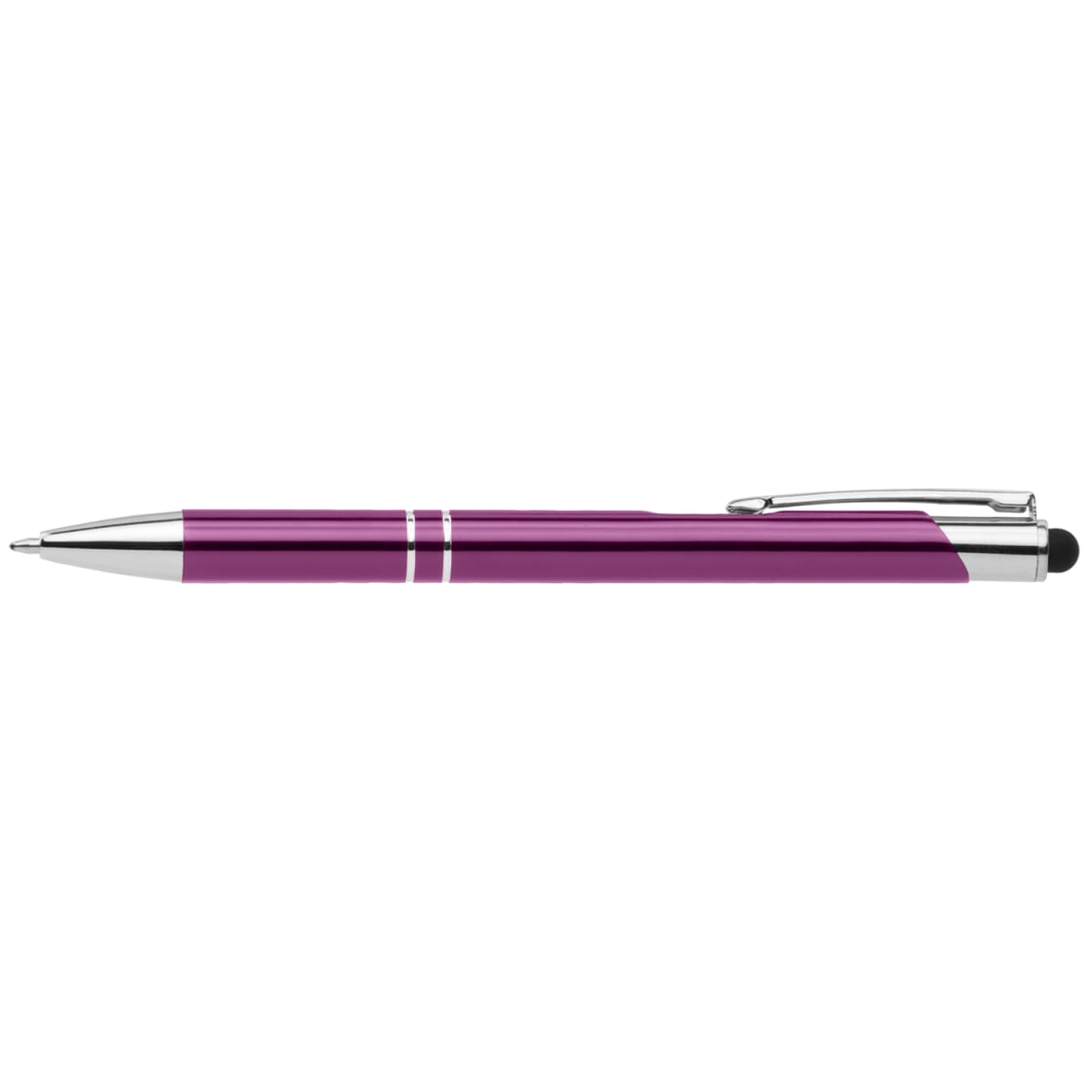 Branded Anodised Aluminium Pen with Top Stylus in Purple