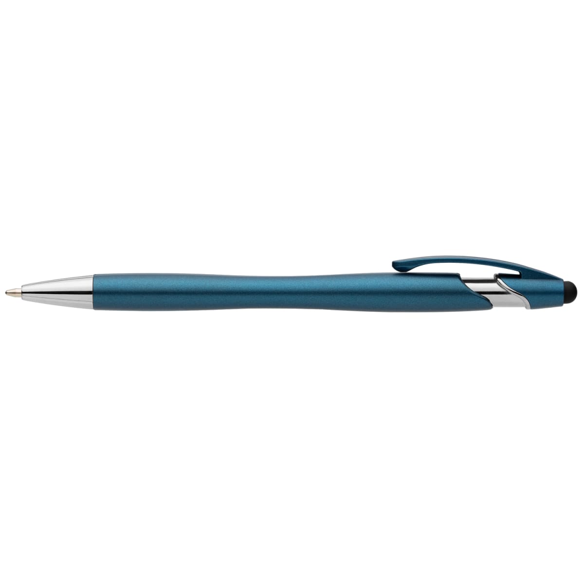 Branded Recycled Plastic Metallic Stylus Pen with Chrome Trim in Navy Blue