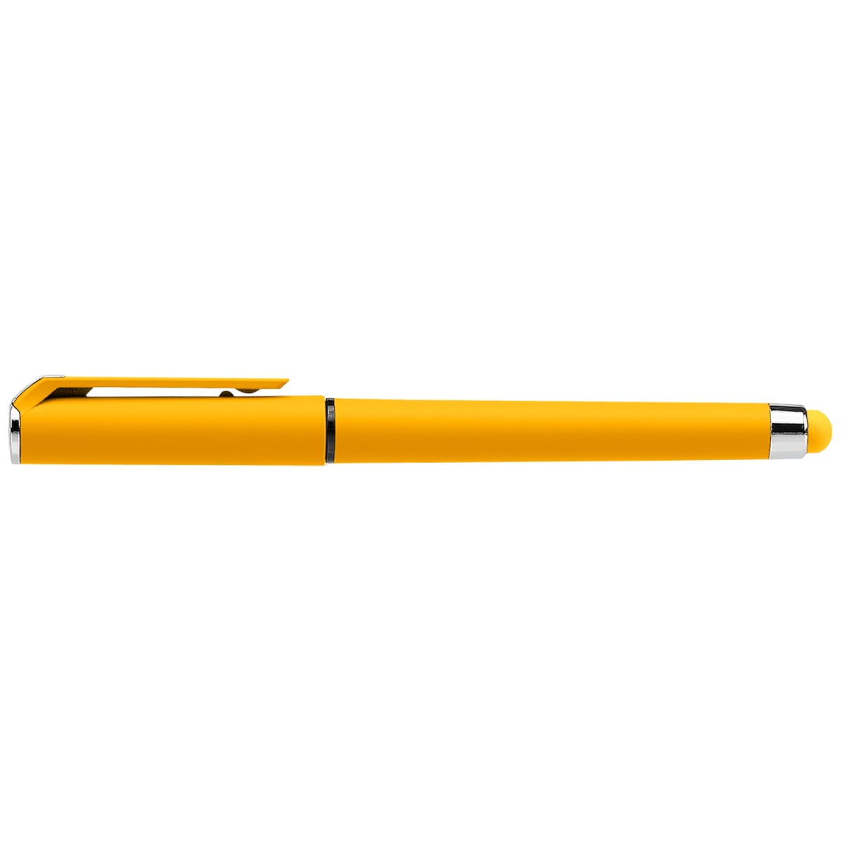 Branded Soft Touch Gel Pen with Matching Stylus in Yellow