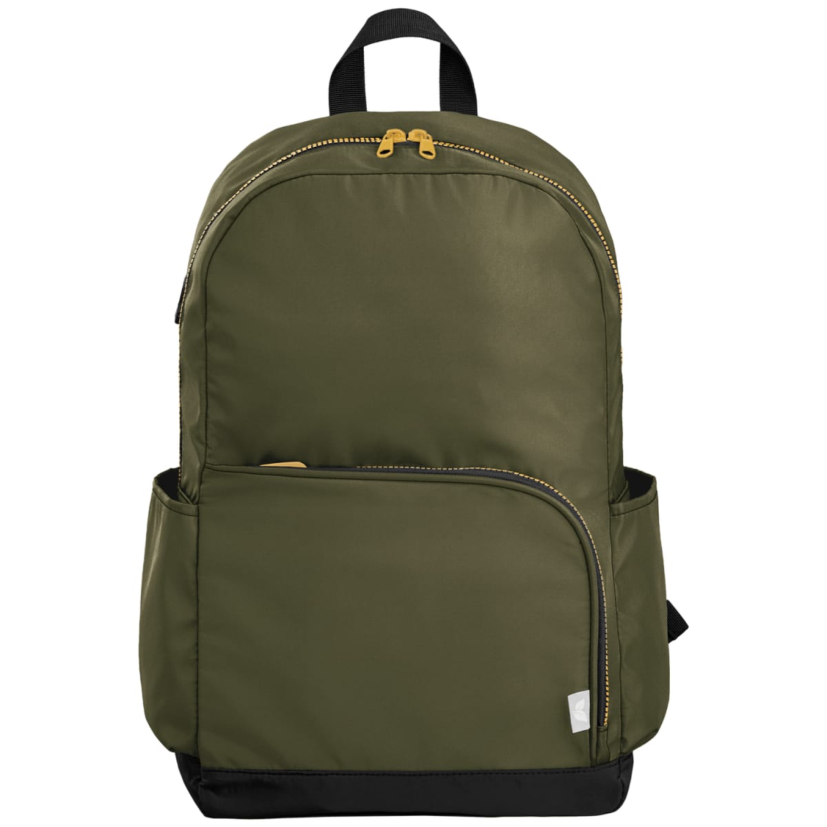 Branded rPET Laptop Backpack with Gold Zips - 20L in Dark Green