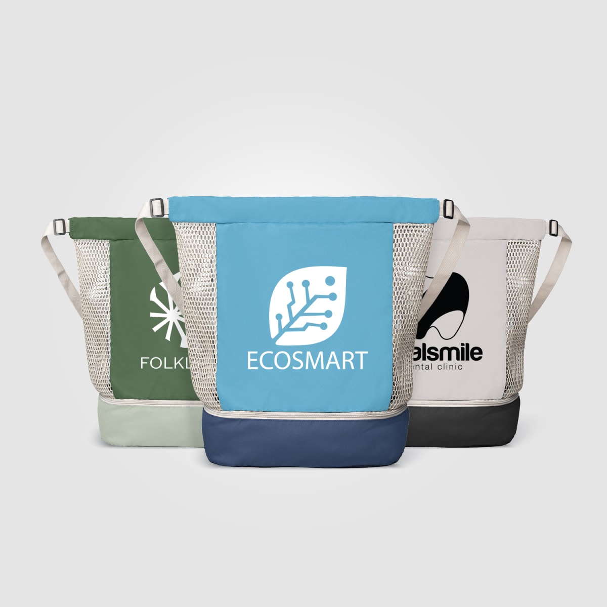 Branded Recycled Mesh Drawstring Bag with Zip Compartment