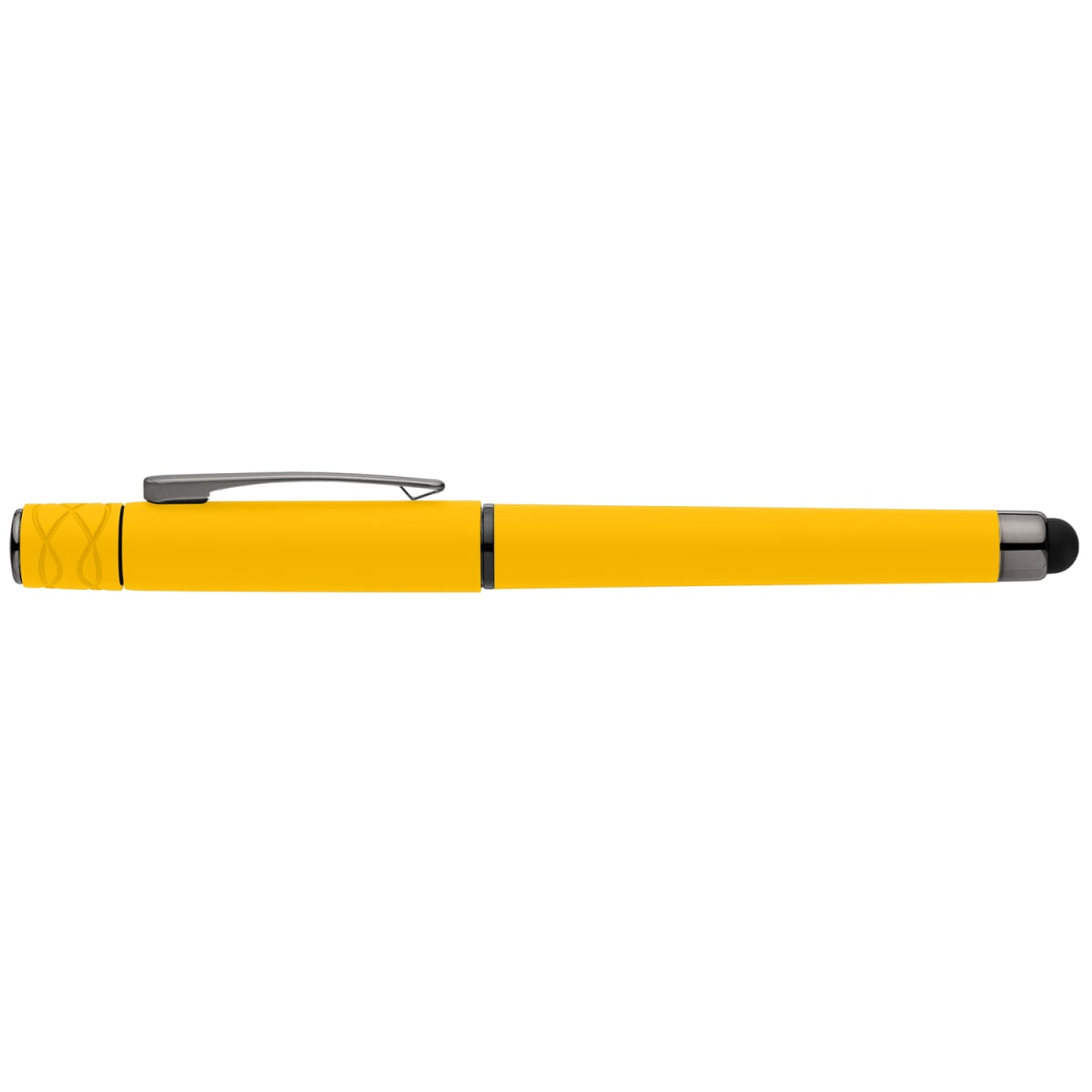 Branded Recycled Plastic Fidget Spinner Gel Pen with Stylus in Yellow