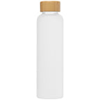 Branded Frosted Glass Water Bottle with Bamboo Lid 590ml in Clear
