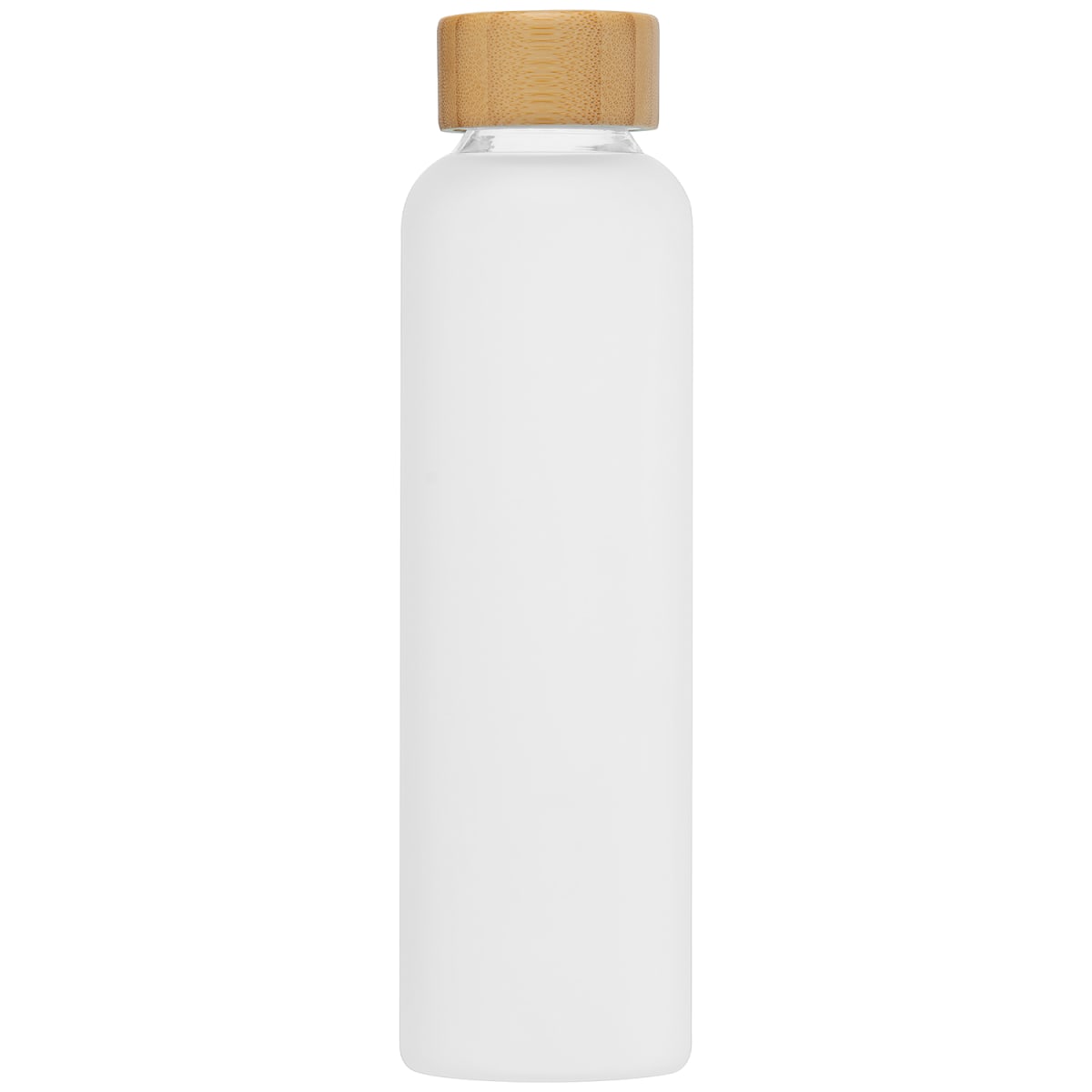 Branded Frosted Glass Water Bottle with Bamboo Lid 590ml in Clear