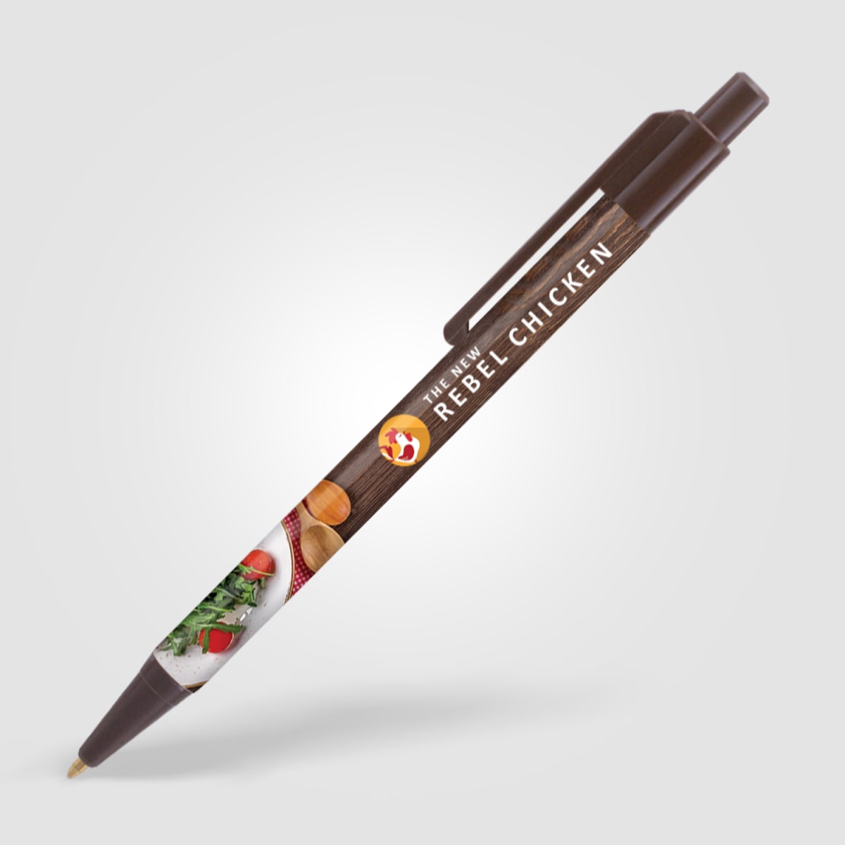 Branded Slimline Retractable Ballpoint Pen in Brown
