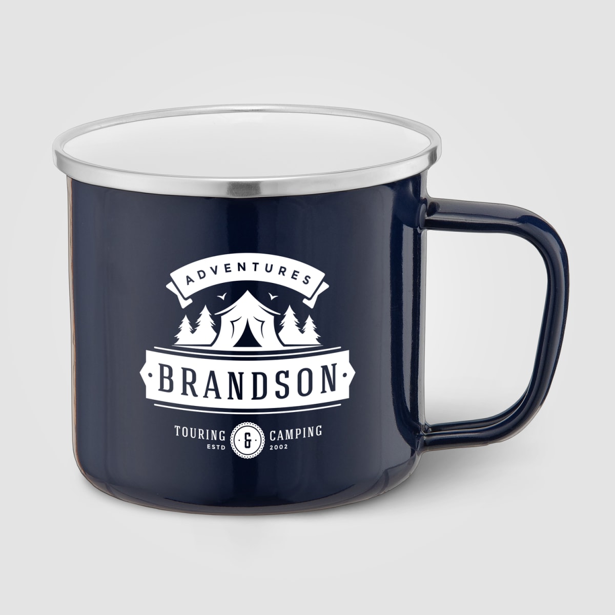 Branded Enamel Campfire Mug with Stainless Steel Rim