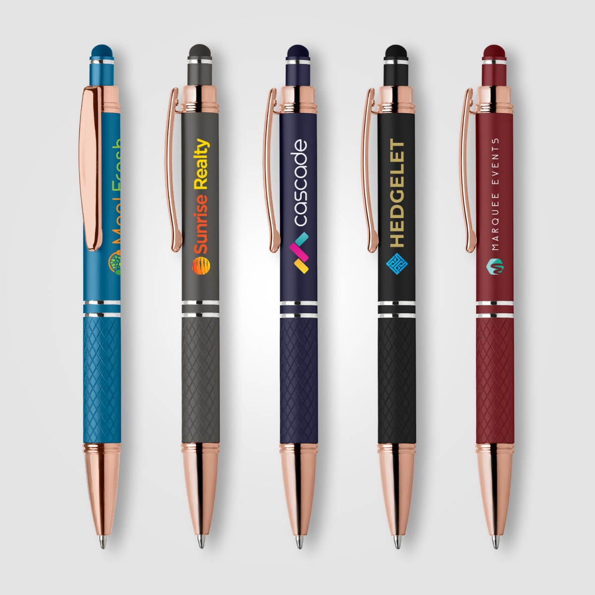 Branded Rose Gold Trim Soft-Touch Metal Pen with Diamond Grip
