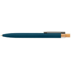 Branded Recycled Aluminium Pen with Bamboo Plunger in Navy Blue