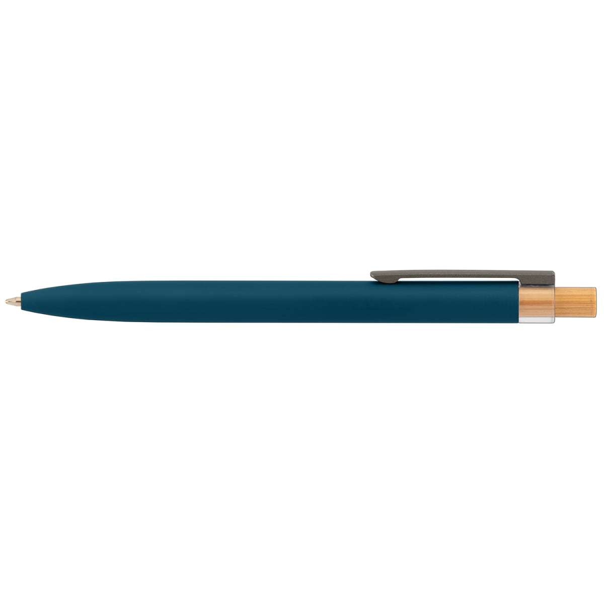 Branded Recycled Aluminium Pen with Bamboo Plunger in Navy Blue