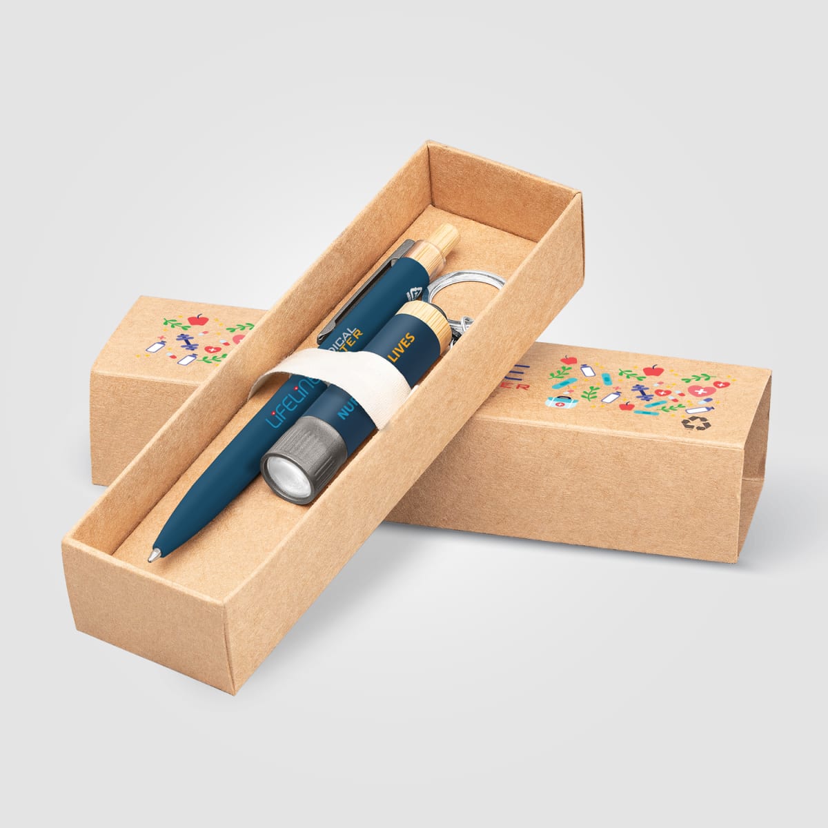 Branded Recycled Aluminium Pen and Torch Gift Set with Bamboo - GQM