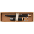 Branded Recycled Aluminium Pen and Torch Gift Set with Bamboo in Black
