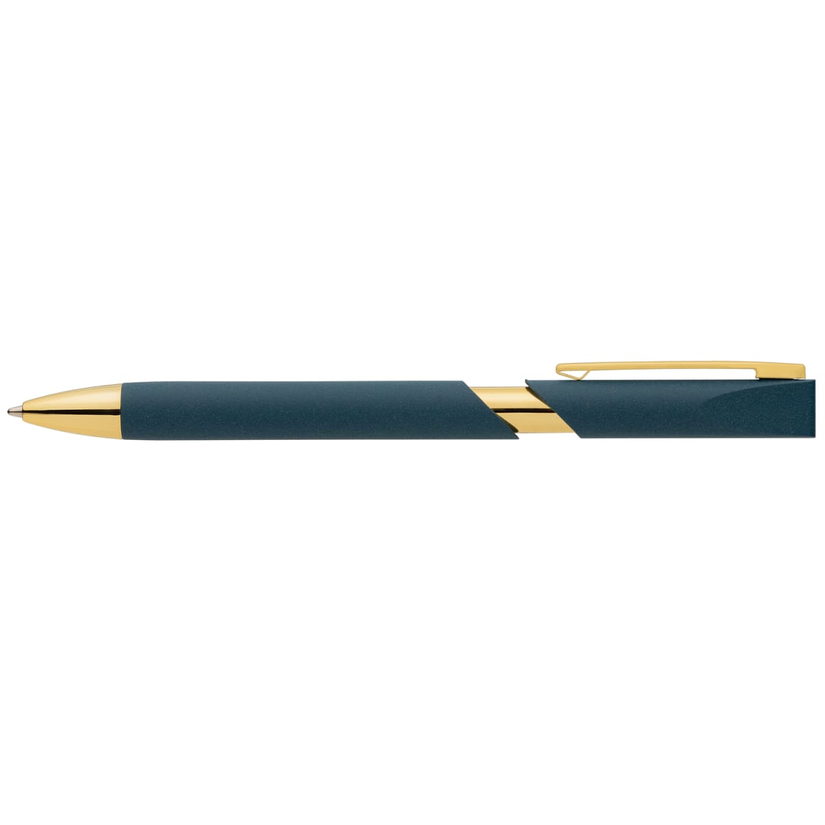 Branded Recycled Plastic Pen with Stone Finish and Gold Trim