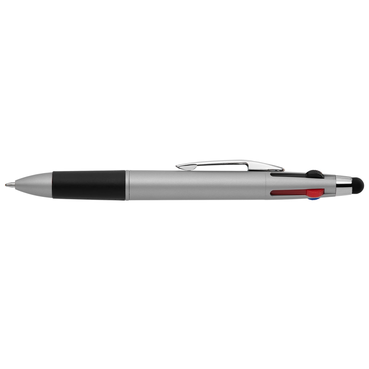 Branded Four-Colour Multi-Ink Pen with Stylus in Silver