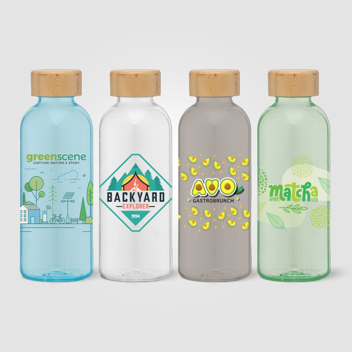 Branded 650ml Recycled PET Bottle with Bamboo Lid