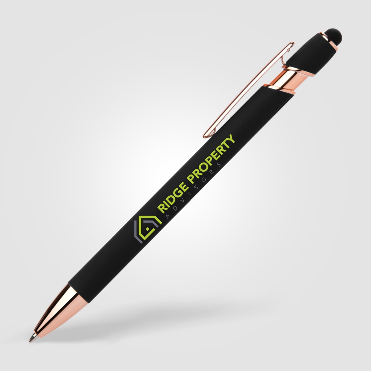 Branded Rose Gold Trim Metal Pen with Stylus