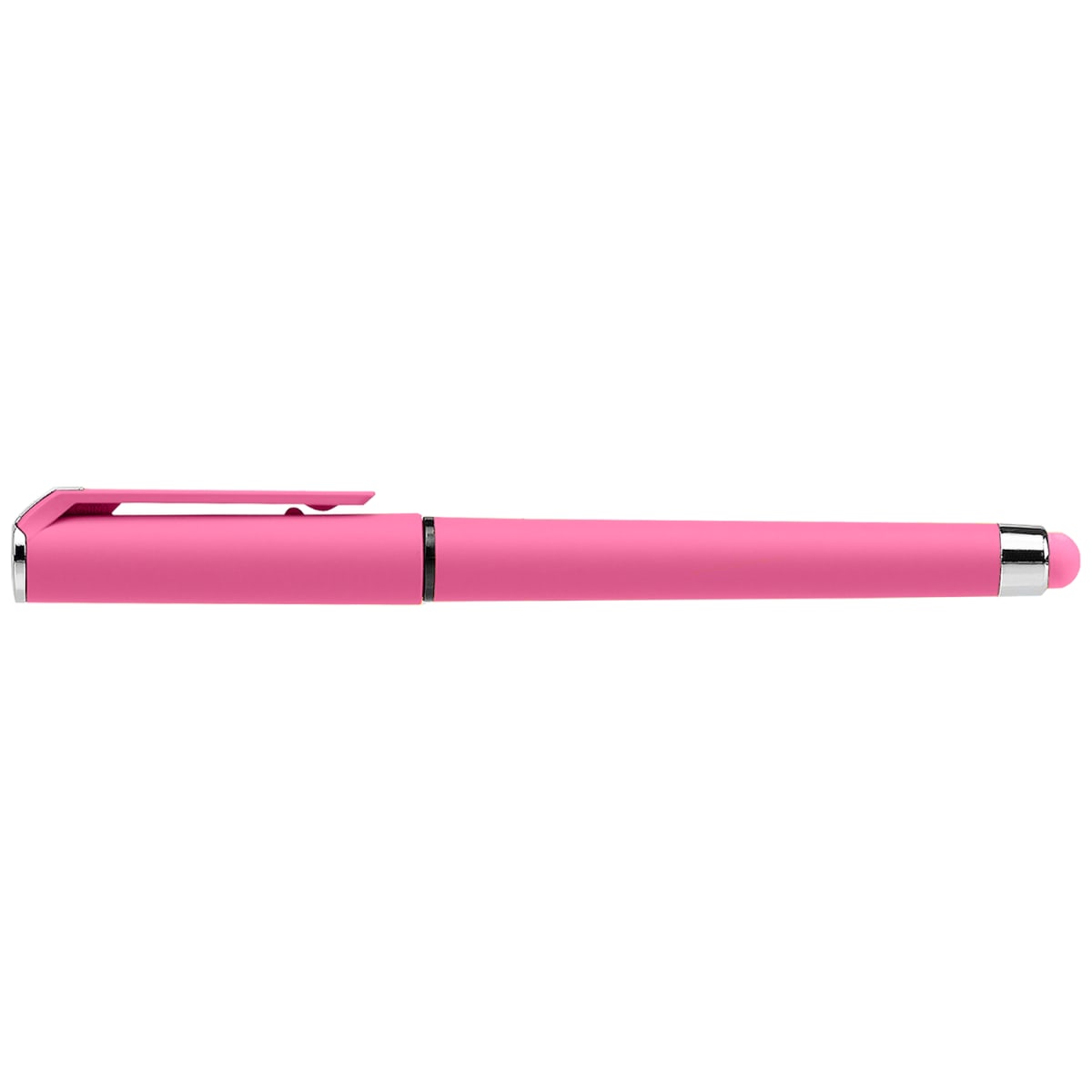 Branded Soft Touch Gel Pen with Matching Stylus in Pink