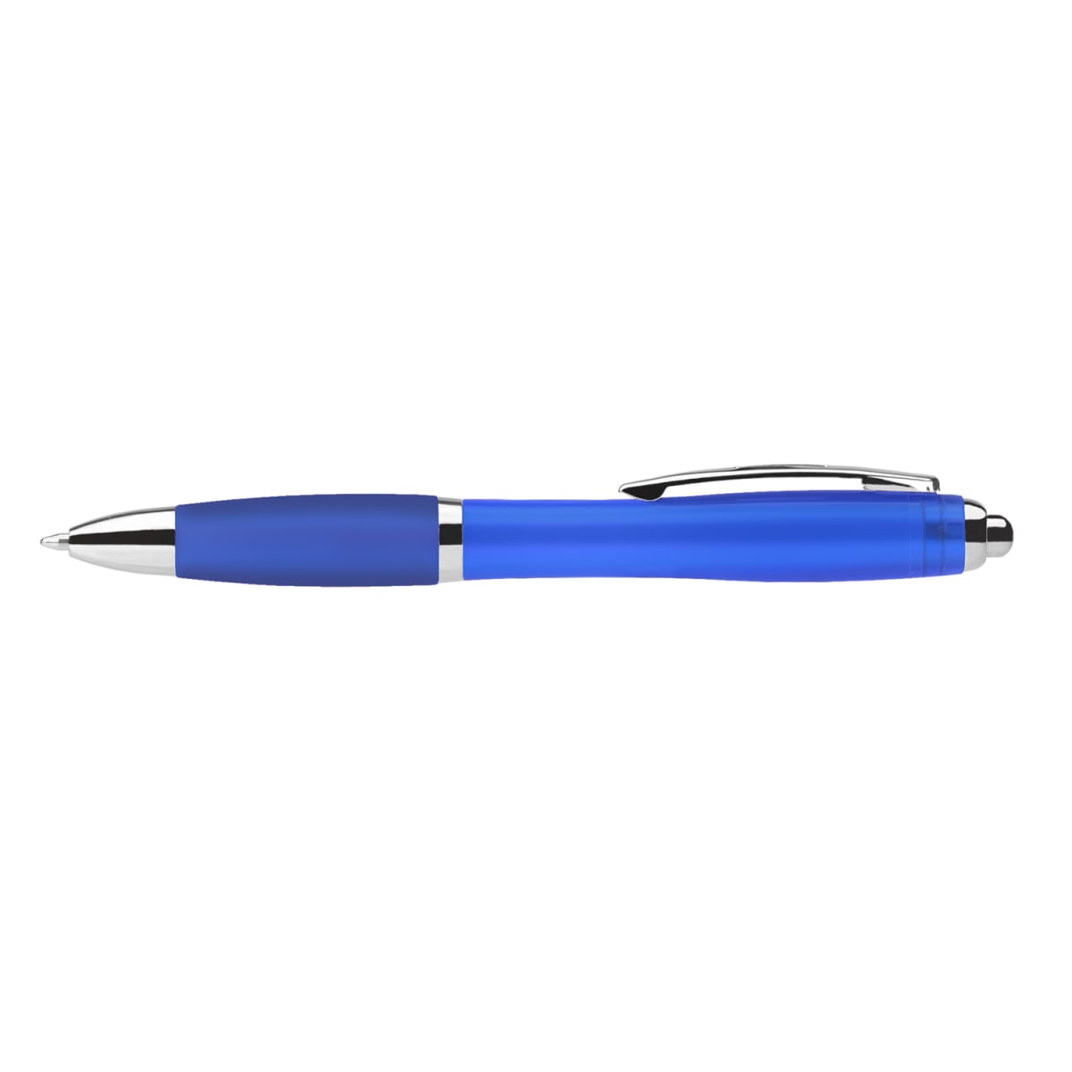 Branded Jewel Tone Ballpoint Pen with Coloured Grip in Blue