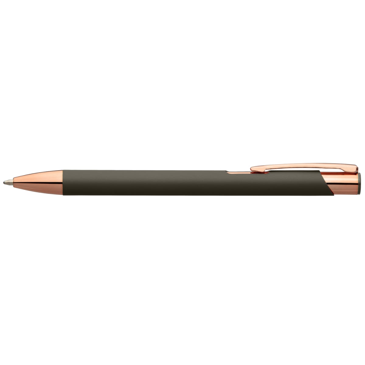 Branded Satin Finish Metal Pen with Rose Gold Accents in Gunmetal