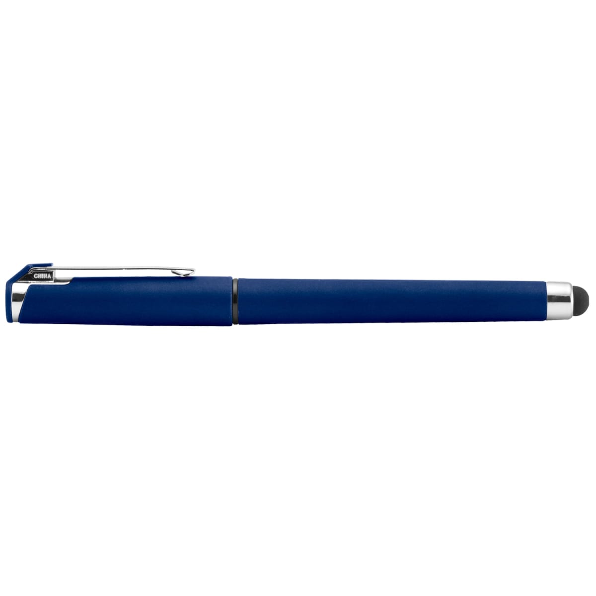 Branded Soft-Touch Gel Pen with Stylus in Blue