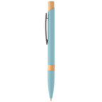 Branded Recycled Aluminium Pen with Bamboo Trim in Light Blue
