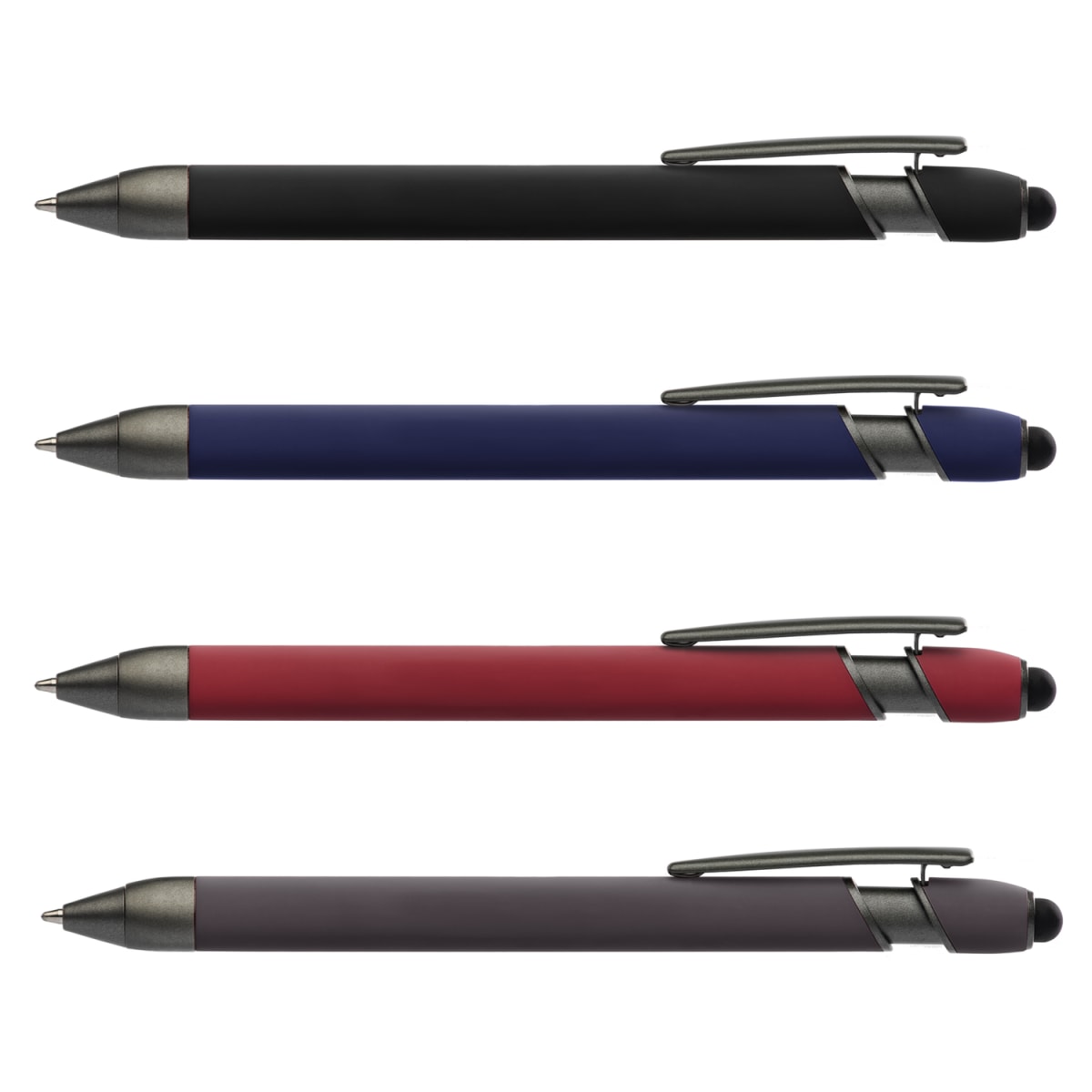 Branded Gunmetal Trim Metal Stylus Pen with Soft Touch Barrel