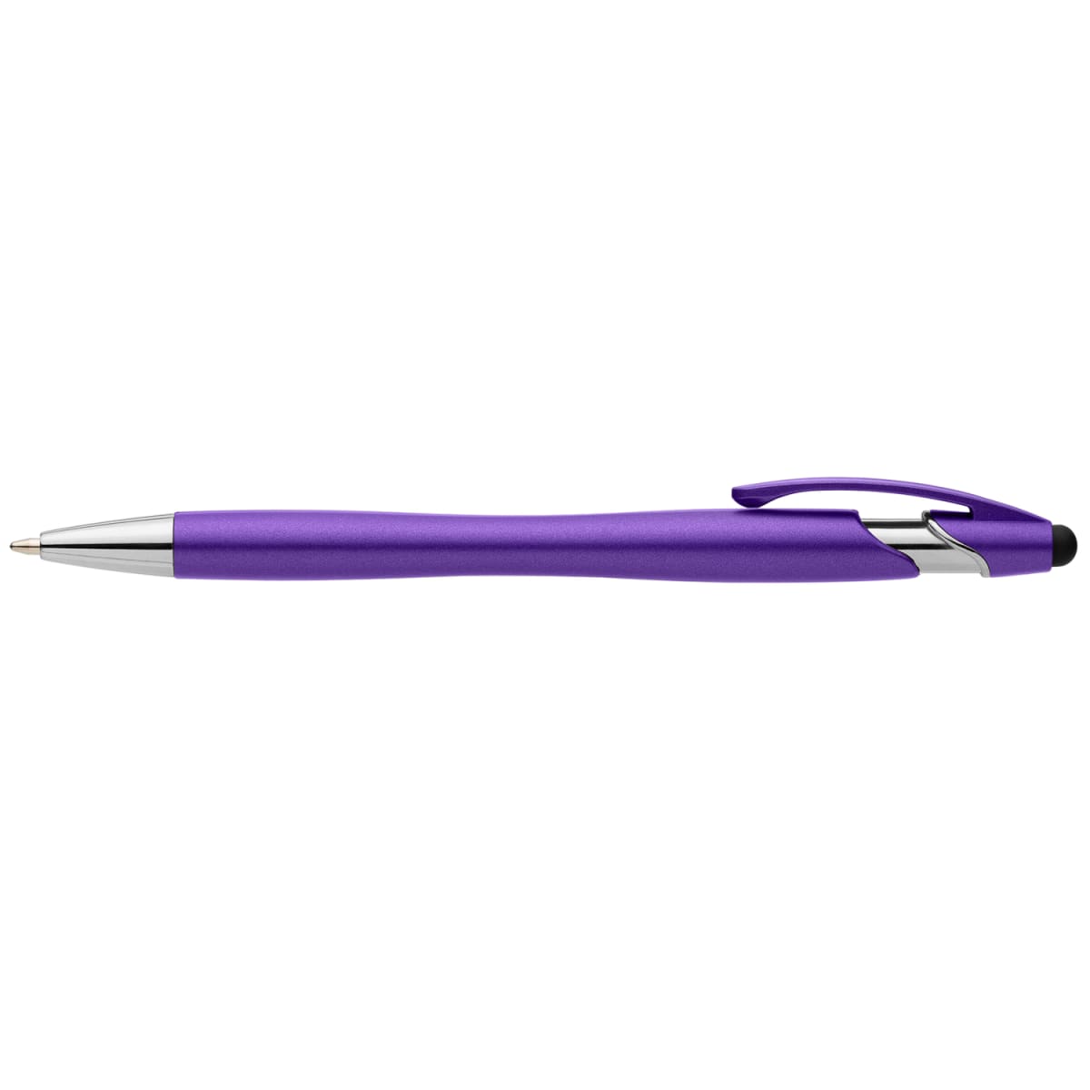 Branded Recycled Plastic Metallic Stylus Pen with Chrome Trim in Purple