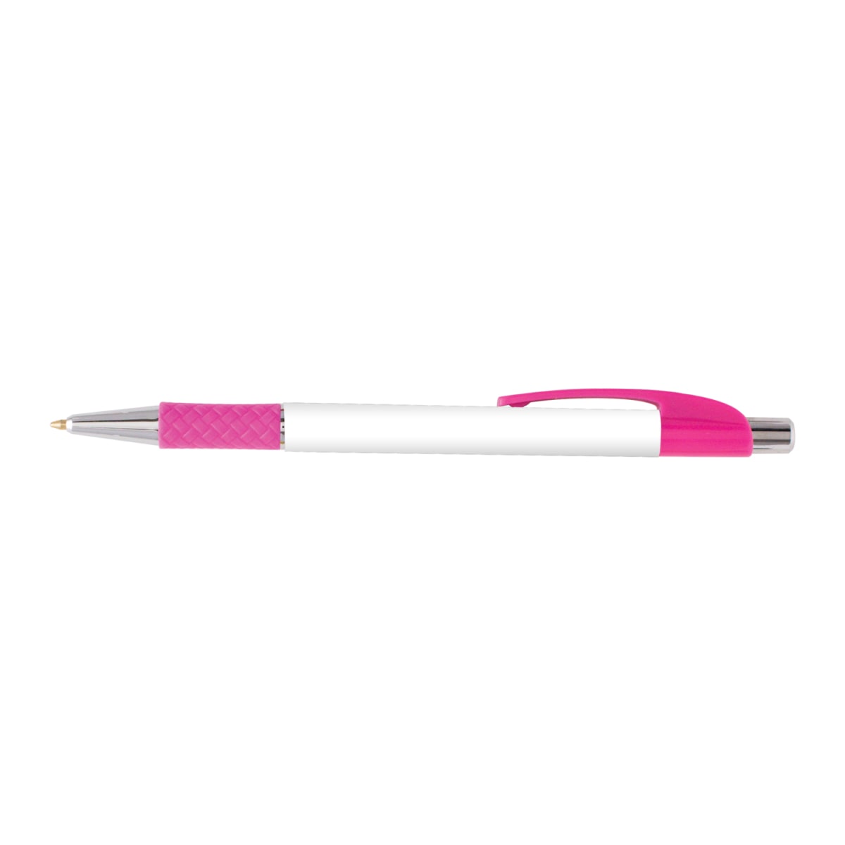 Branded Full Colour Printed Grip Pen with Chrome Trim in Pink