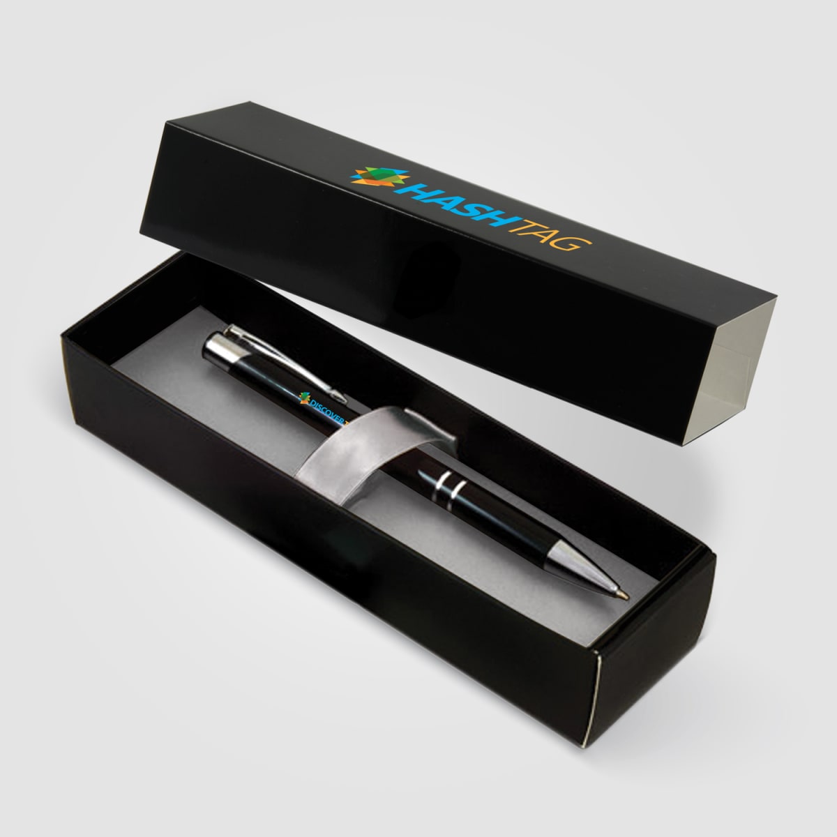 Branded Black Swirl Pen Gift Box with Ribbon