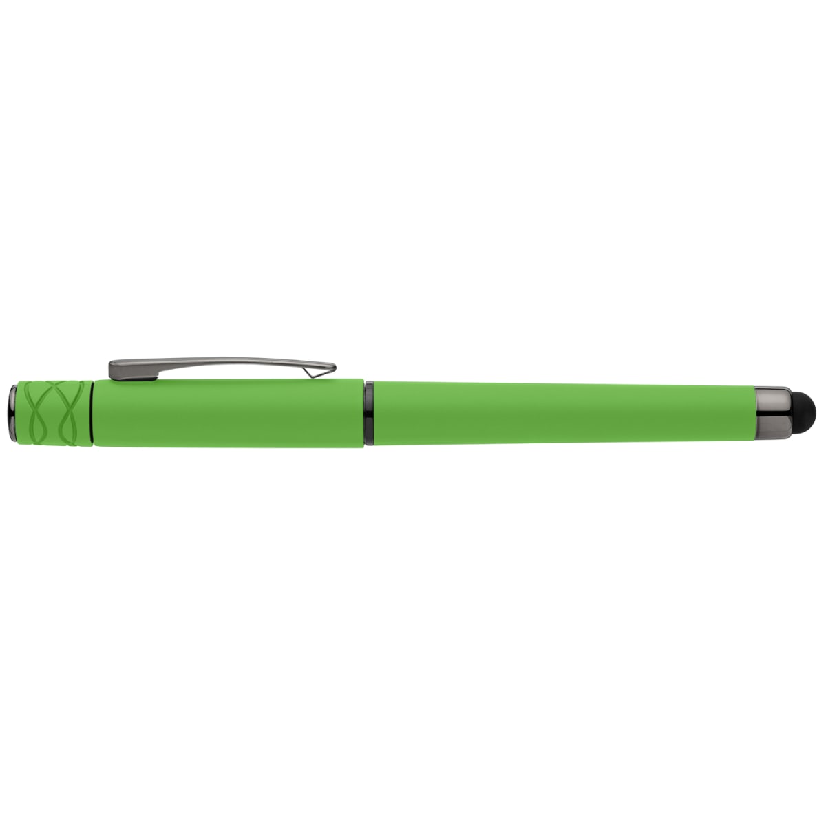 Branded Recycled Plastic Fidget Spinner Gel Pen with Stylus in Green