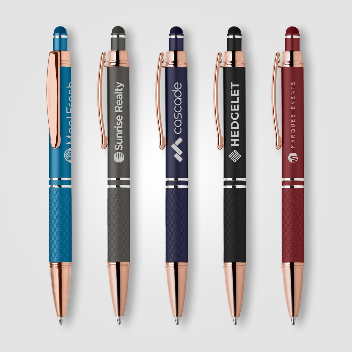Branded Rose Gold Trim Soft-Touch Metal Pen with Diamond Grip