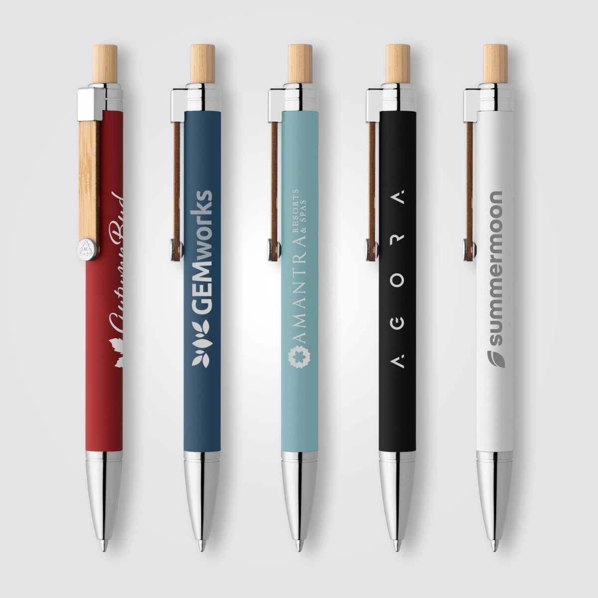 Branded Recycled Aluminium Soft Touch Pen with Bamboo Accents