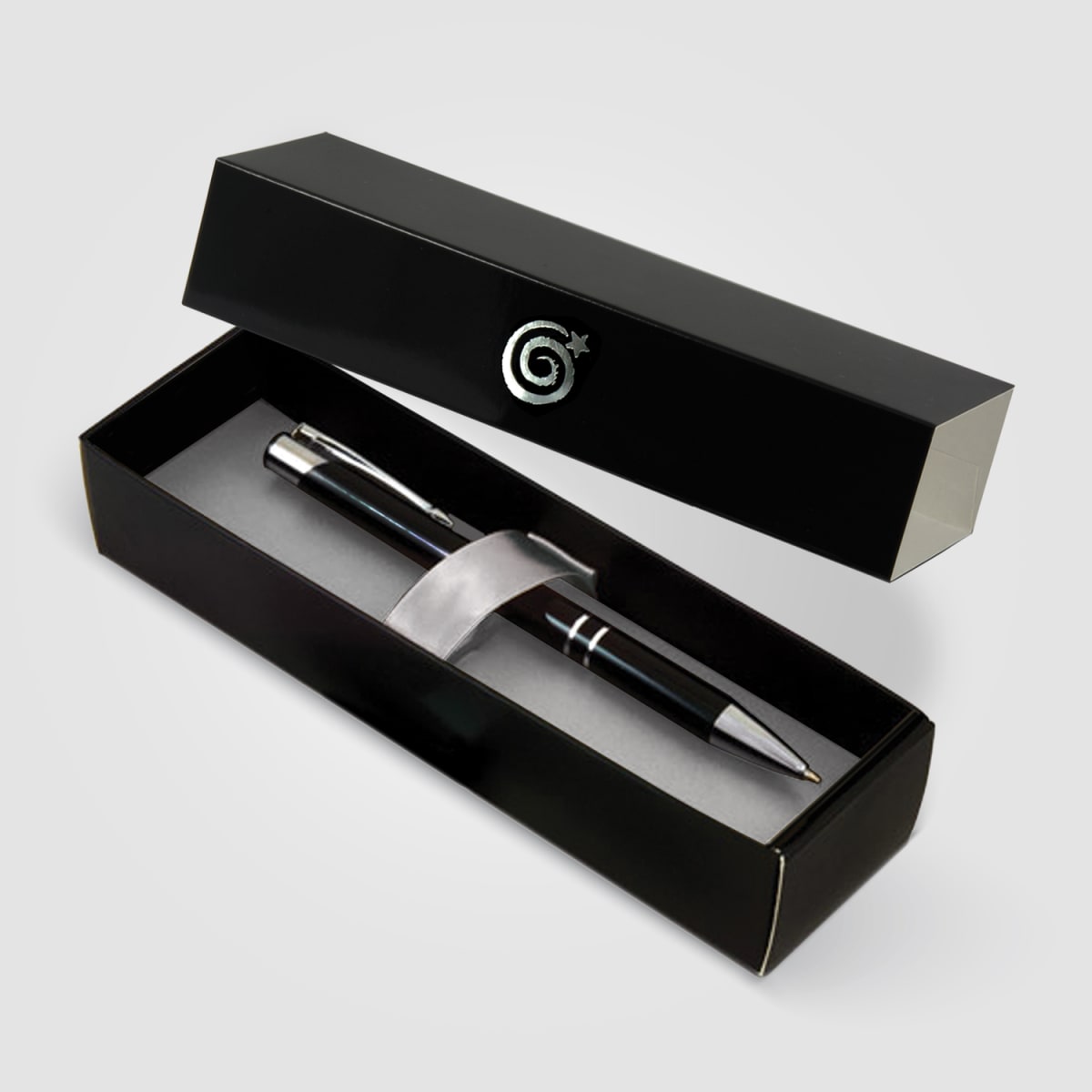Branded Black Swirl Pen Gift Box with Ribbon