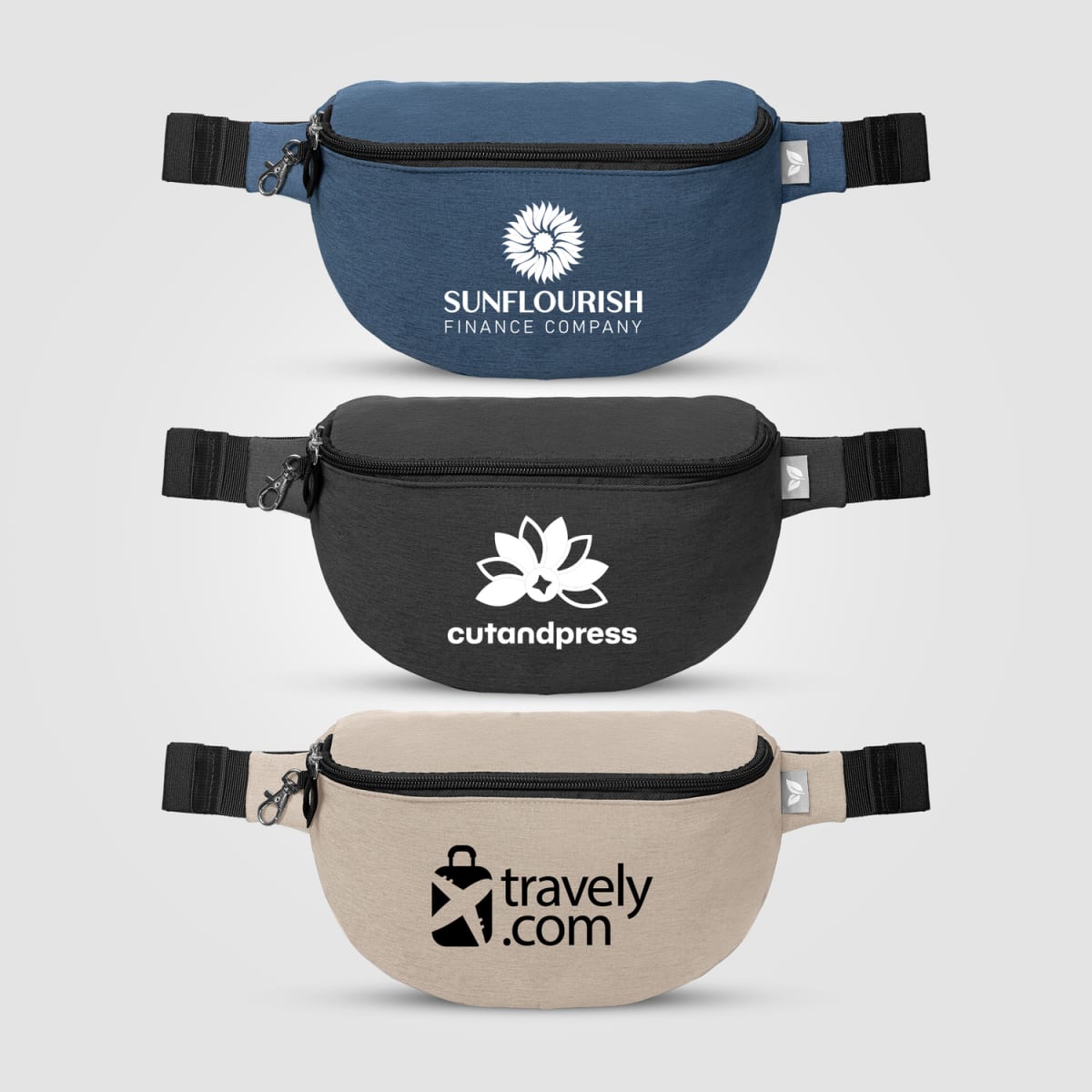 Branded Recycled Anti-Theft Waist Bag with Hook Zip