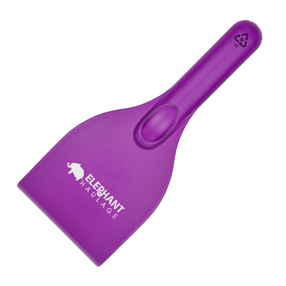 Branded Plastic Ice Scraper with Handle and Thumb Grip in Purple