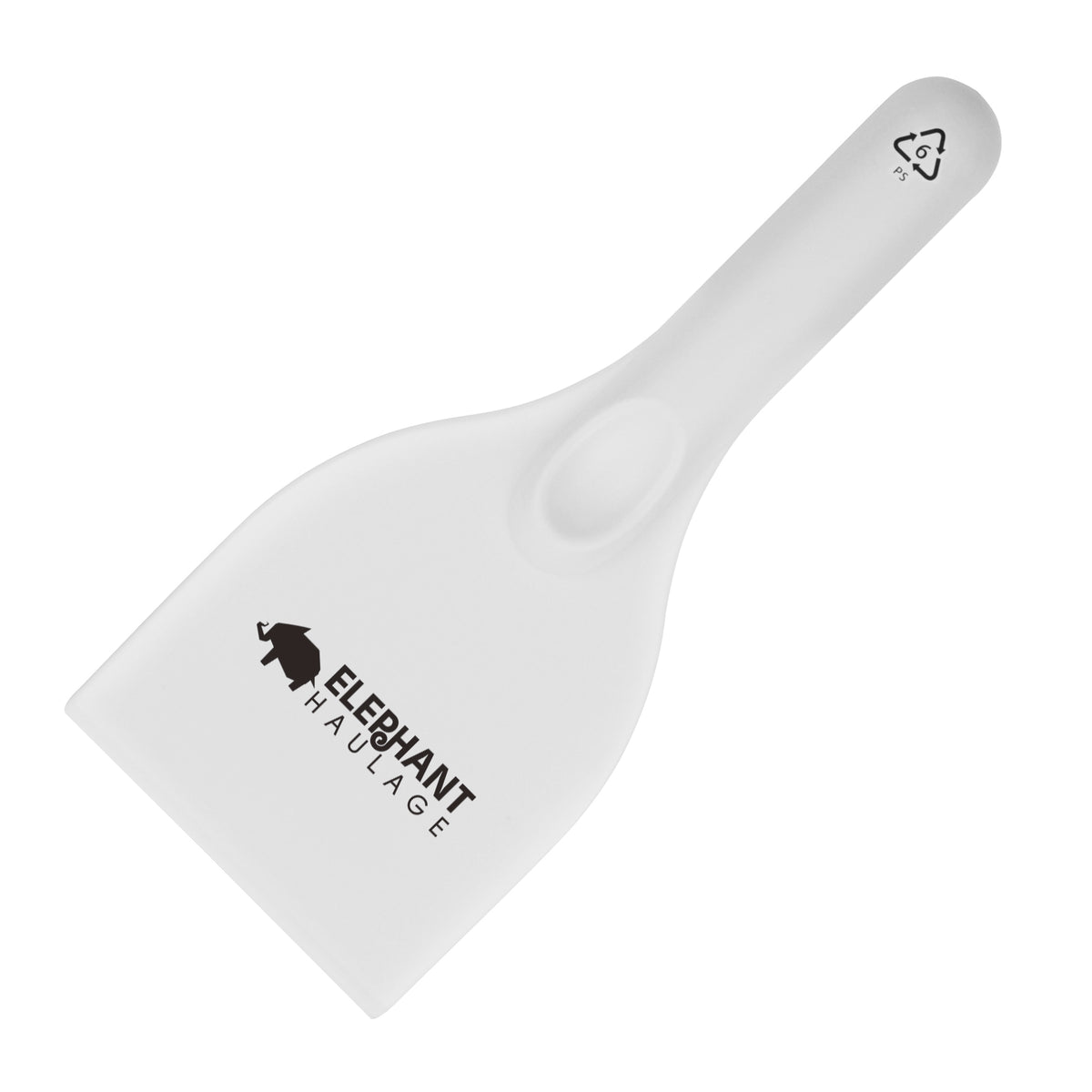 Branded Plastic Ice Scraper with Handle and Thumb Grip in White