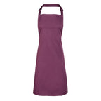 Branded Full Bib Apron in Polyester Cotton or Denim in Aubergine