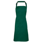 Branded Full Bib Apron in Polyester Cotton or Denim in Bottle Green