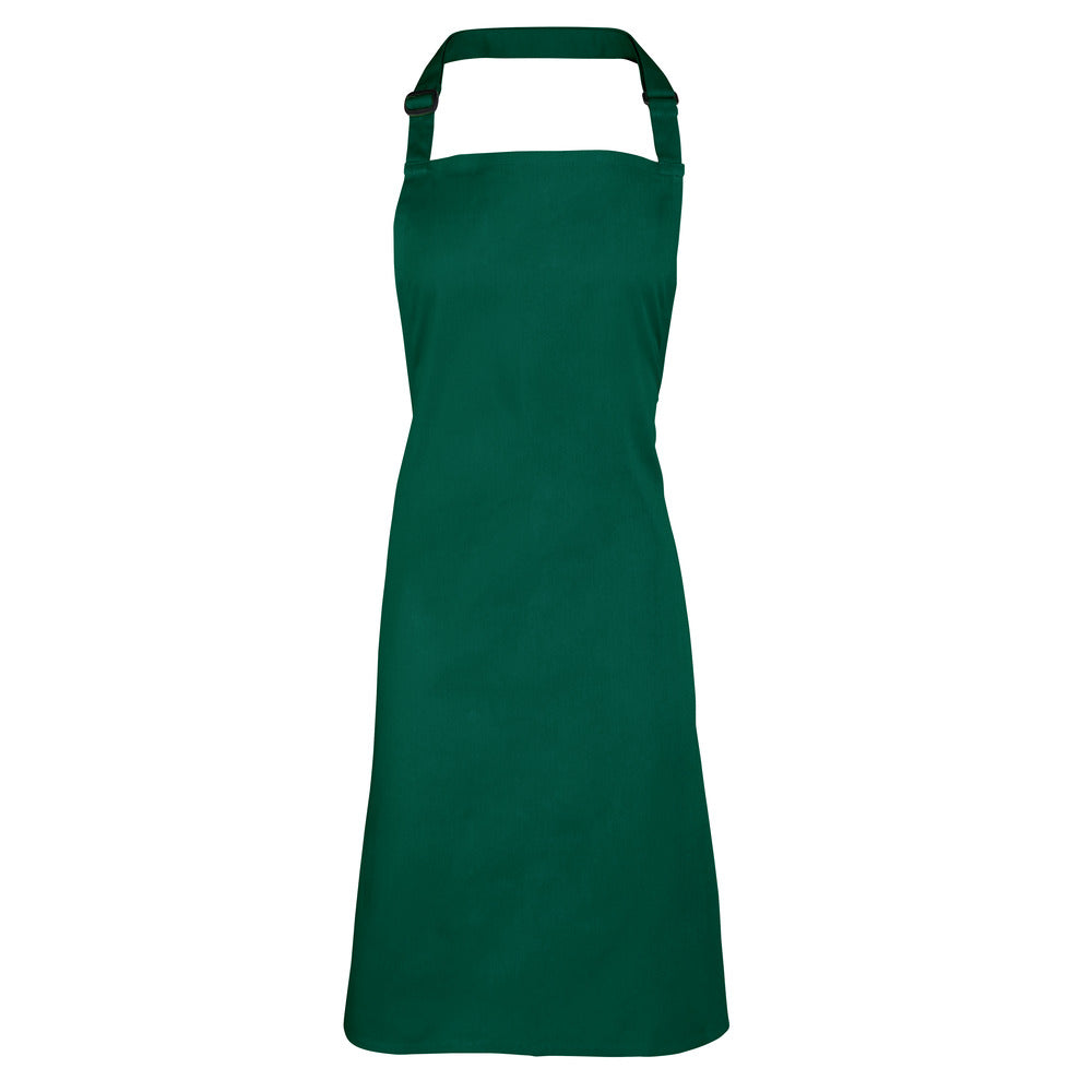 Branded Full Bib Apron in Polyester Cotton or Denim in Bottle Green