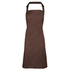 Branded Full Bib Apron in Polyester Cotton or Denim in Brown