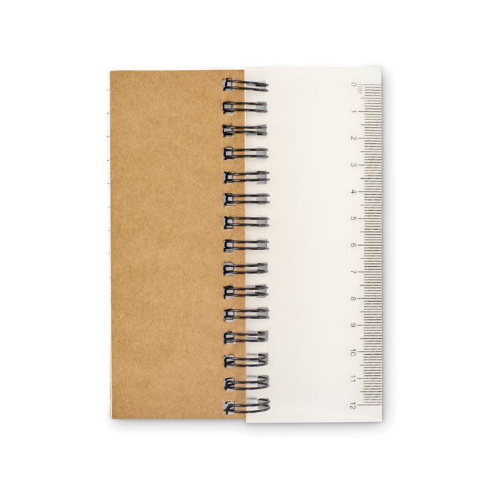 Notebook with kraft paper cover and white back cover with ruler, on a white background