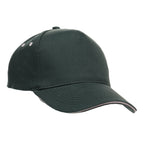 Branded Cotton 5 Panel Cap with White Sandwich Peak in Bottle Green