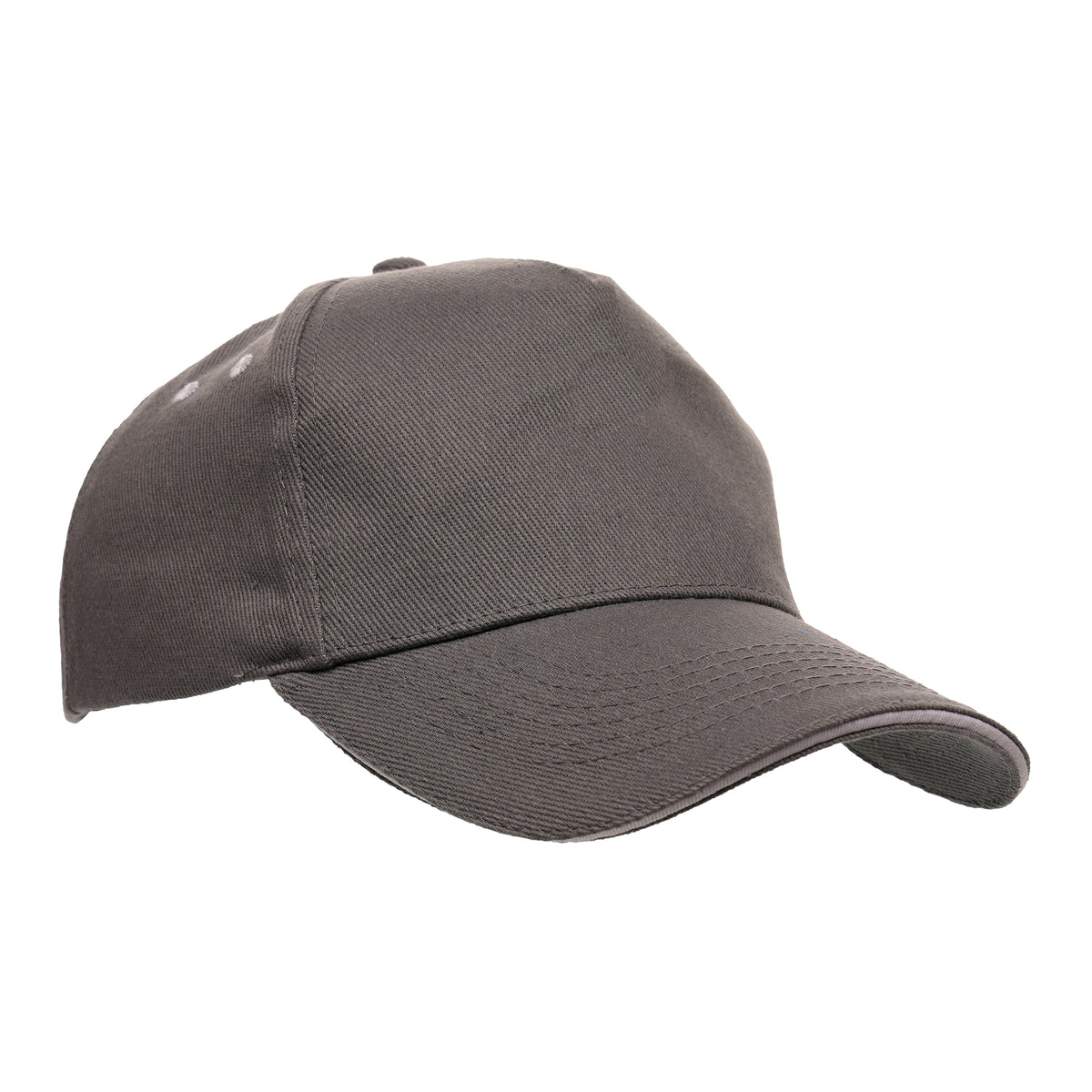 Branded Cotton 5 Panel Cap with White Sandwich Peak in Grey