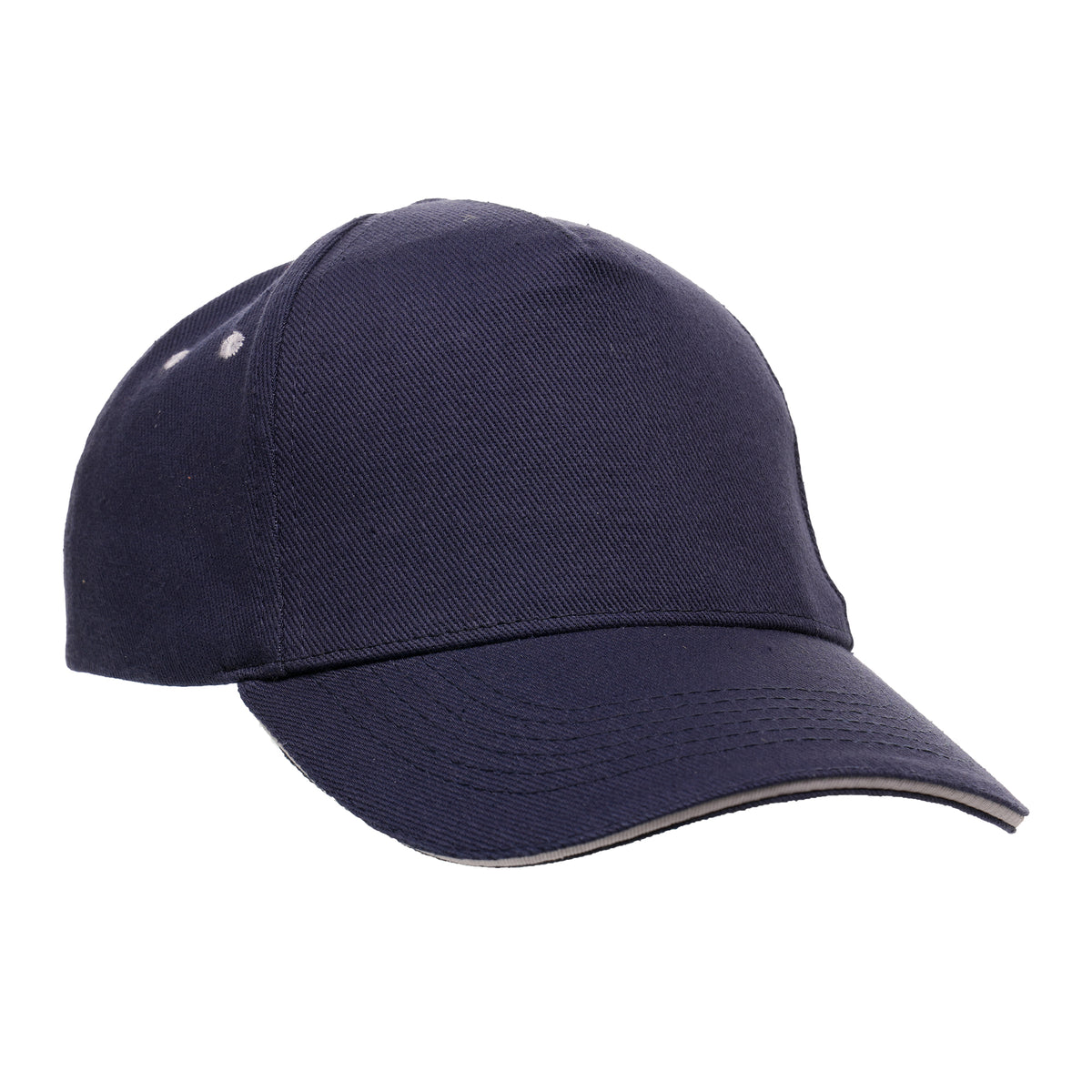 Branded Cotton 5 Panel Cap with White Sandwich Peak in Navy